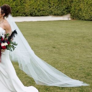 Drop veil with blusher bridal illusion tulle Cathedral length